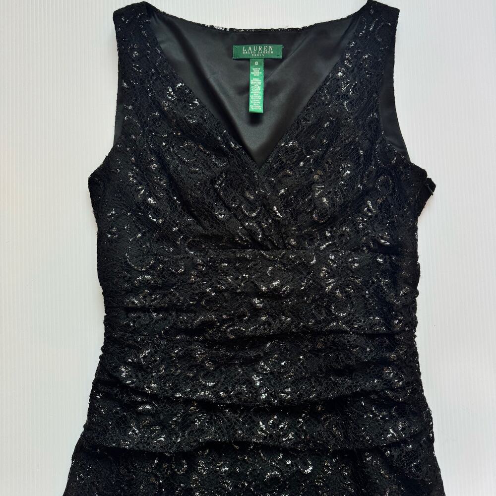 Lauren Ralph Lauren Black Lace Dress Women’s 10 Evening Occasion Event Wedding - Picture 15 of 16